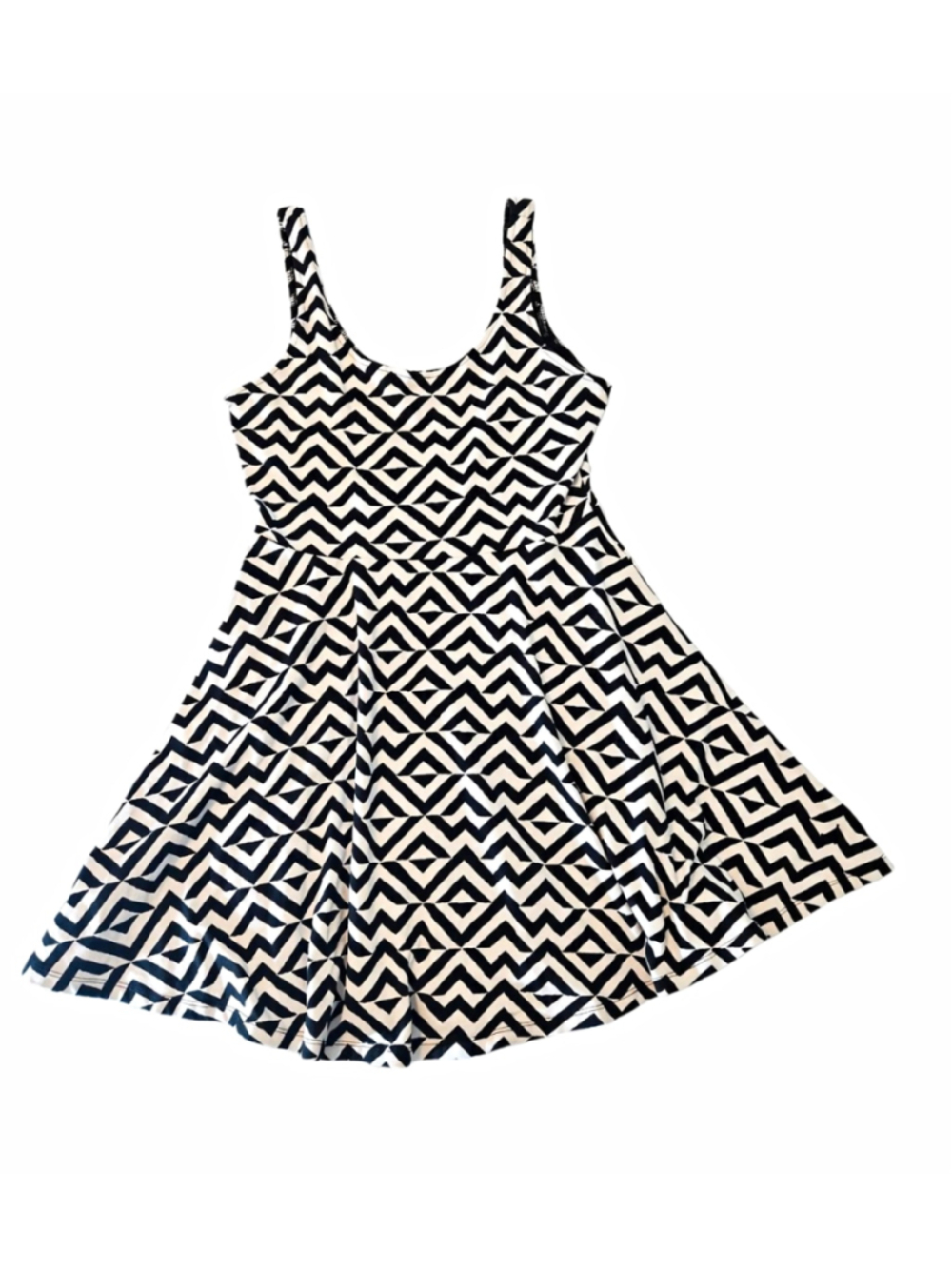 PINK Victoria's Secret Fit & Flare Geometric Skater Tank Dress Black/White Sm